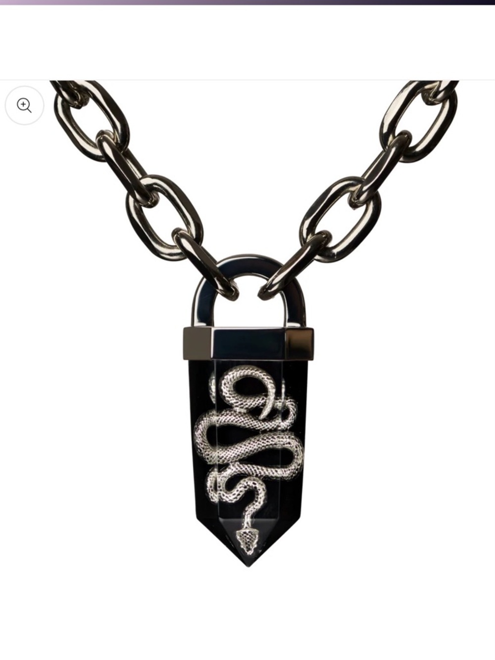 LOVE ROKZ Black PENDULUM Pendant Necklace with Silver Snake Detail- Long Chain